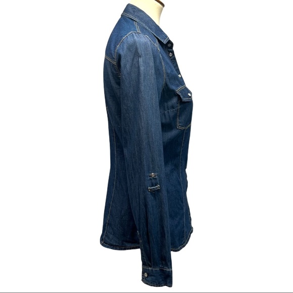 Strativarious ASOS Chambray Denim Pearl Snap Button Front Shirt - Picture 4 of 13